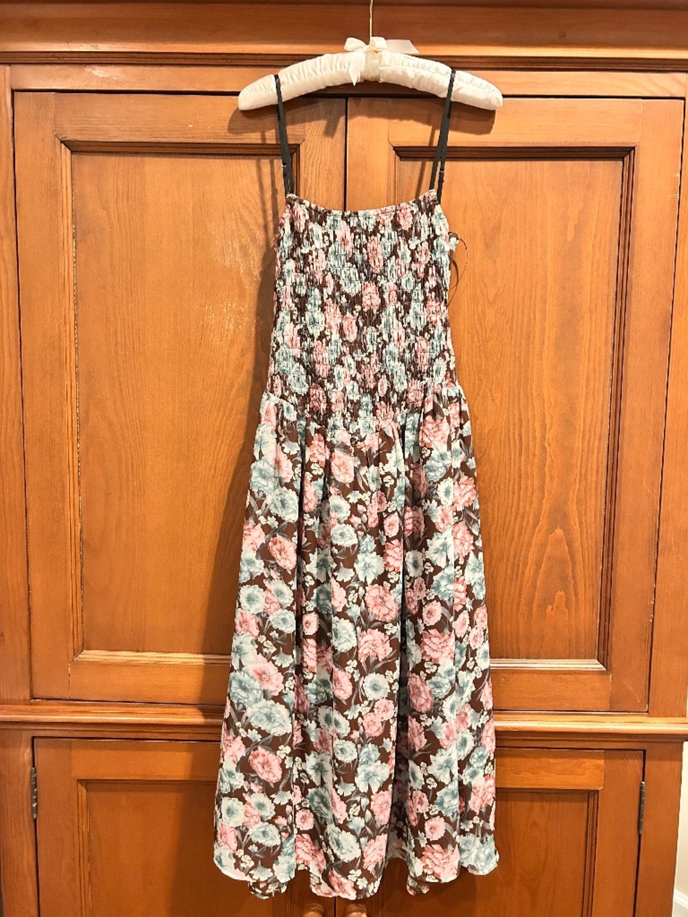 Sky to Moon Brown Floral Smocked Maxi Dress